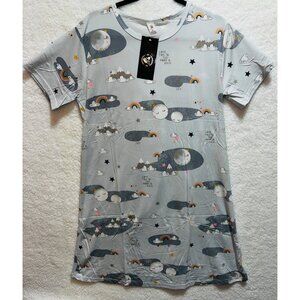 Misses MediumWhimsical Moon & Rainbow Graphic T Shirt Dress Light Gray